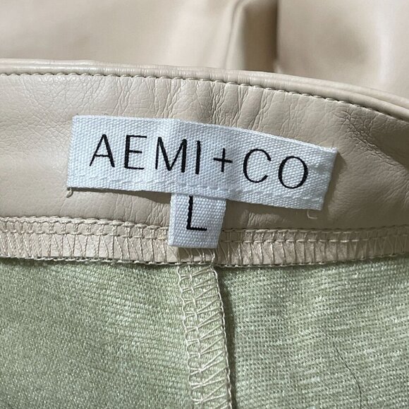 AEMI + Co Vegan Leather Pants Cream Side Zip Trouser Flare Cropped Size L Large - Picture 4 of 5